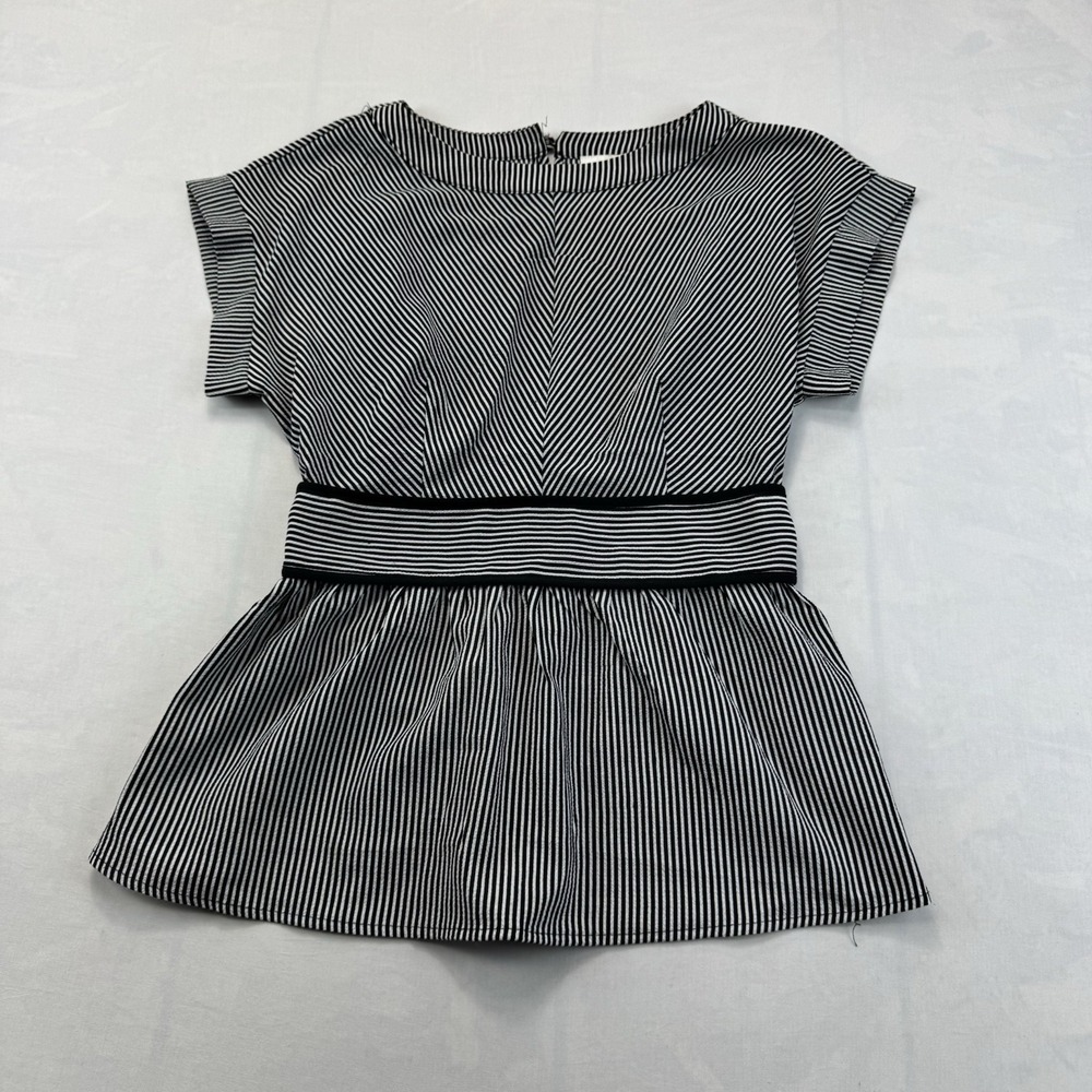 Monteau Los Angeles Women's Black White Striped Peplum Top Size Medium